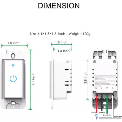 15 Amp Smart Wifi Touch Light Switch with Alexa and Google Home Compatibility, App Control, Neutral Wire, White
