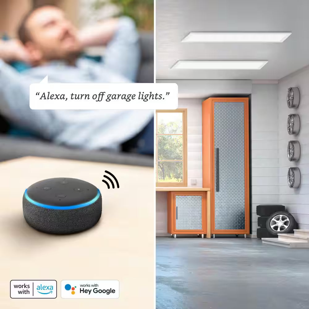 1-Pack 1 Ft. X 4 Ft. Smart Color Selectable RGBW Integrated LED White Flat Panel Ceiling Flush Mount Powered by Hubspace