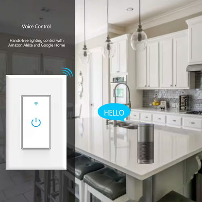 15 Amp Smart Wifi Touch Light Switch with Alexa and Google Home Compatibility, App Control, Neutral Wire, White