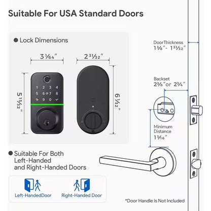 Smart Door Lock Deadbolt, Polished Black Single Cyclinder Deadbolt with Easy Installation