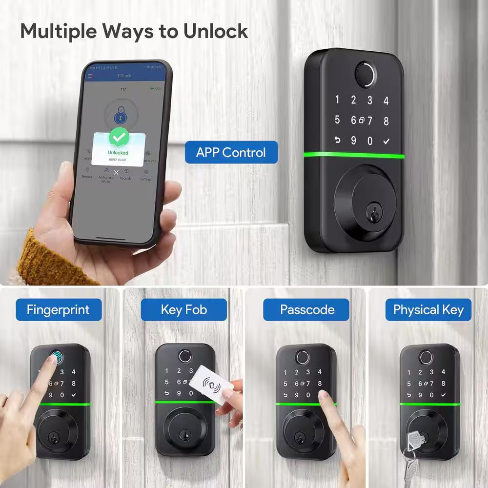 Smart Door Lock Deadbolt, Polished Black Single Cyclinder Deadbolt with Easy Installation