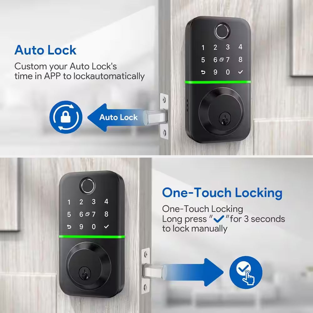 Smart Door Lock Deadbolt, Polished Black Single Cyclinder Deadbolt with Easy Installation