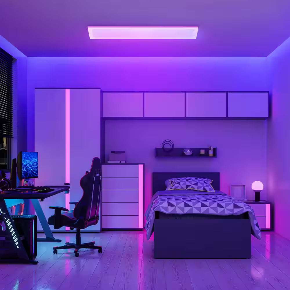 1-Pack 1 Ft. X 4 Ft. Smart Color Selectable RGBW Integrated LED White Flat Panel Ceiling Flush Mount Powered by Hubspace