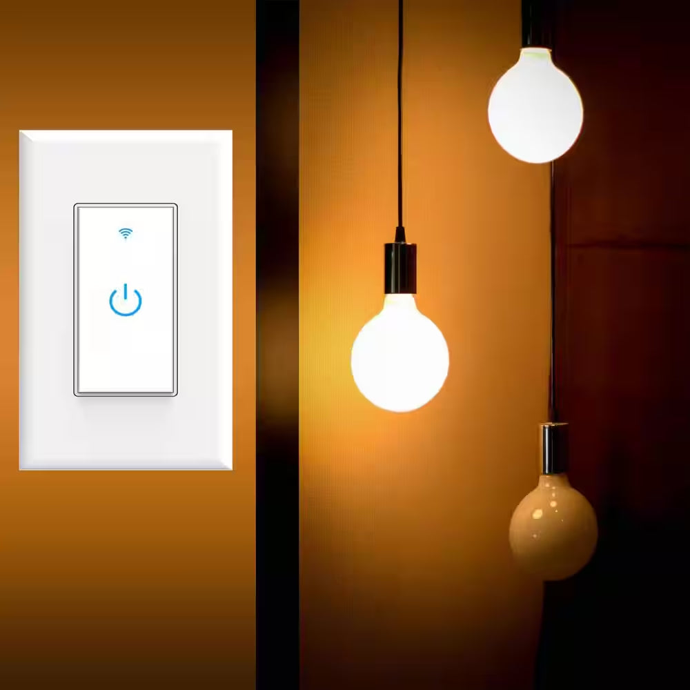 15 Amp Smart Wifi Touch Light Switch with Alexa and Google Home Compatibility, App Control, Neutral Wire, White