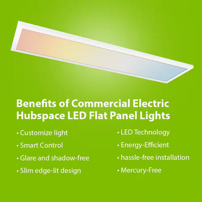 1-Pack 1 Ft. X 4 Ft. Smart Color Selectable RGBW Integrated LED White Flat Panel Ceiling Flush Mount Powered by Hubspace